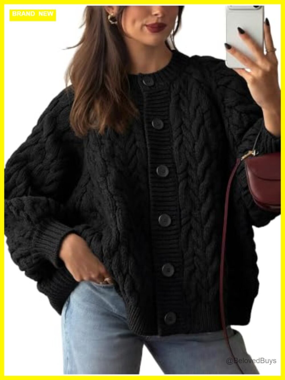 Oversized Chunky Cable Knit Button Down Cardigan Sweater Coat